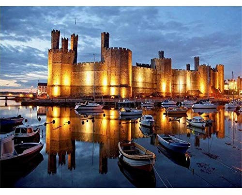 Yingxin34 Puzzlespiele für Erwachsene, 1000 Puzzleteile, Abends Pier am Schloss handgefertigte DIY-Anpassung, einzigartige