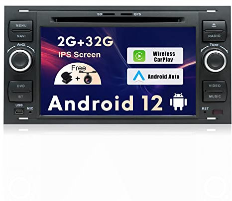 SXAUTO Android 10 Autoradio Doppio DIN per Ford C-Max/Connect/Fiesta/Focus/Fusion/Galaxy/Kuga S-Max/Transit/Mondeo - 2G/32G - Gratuita Camera Microfono - 7 pollici - 4G WiFi DAB BT5.0 Volante Carplay