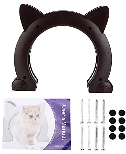 Pssopp Katzentür aus Kunststoff, Eingebaute Haustiertür mit Katzenkopfform für Innenbereich, Braun