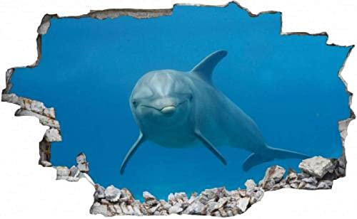 Gougeltd 3D Wandtattoo Mauerloch Wandsticker Wandaufkleber Durchbruch Delphin-Meeresfisch selbstklebend Schlafzimmer Wohnzimmer Wanddeko fürs Kinderzimmer 53x79cm