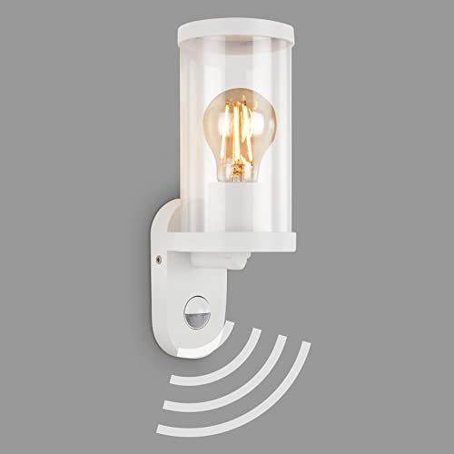 BRILONER - Außenlampe mit Bewegungsmelder, Außenwandleuchte, Dämmerungssensor, IP44, E27, Weiß, 270x95x115 mm (LxBxH), 3628-015