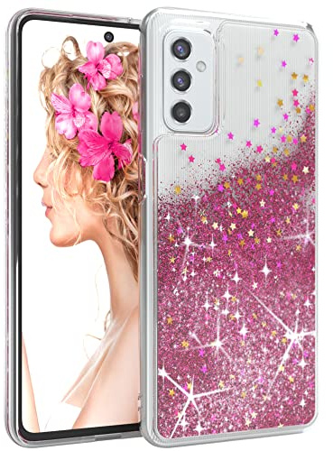 EAZY CASE Hülle kompatibel mit Samsung Galaxy M52 5G Schutzhülle mit Flüssig-Glitzer, Handyhülle, Schutzhülle, Back Cover mit Glitter Flüssigkeit, TPU/Silikon, Transparent/Durchsichtig, Pink