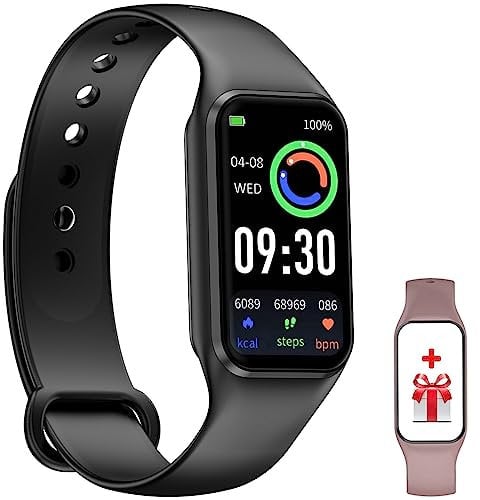FeipuQu Smartwatch Uomo Donna, 5 ATM Impermeabil con Cardiofrequenzimetro/SpO2/Sonno/Contapassi, Notifiche Smart Watch Orologio Fitness Activity Tracker per iOS Android (2 cinturini)