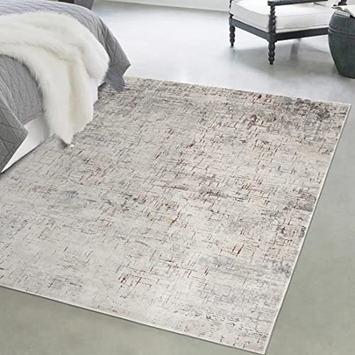 Mazovia Modern Teppich - Vintage Abstract Muster - Weich Teppich für Wohnzimmer, Schlafzimmer, Esszimmer - ÖKO-TEX Wohnzimmerteppich Shrink Polyester – Kurzflorteppich Grau Beige 140 x 200 cm