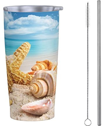 Dujiea 20oz Tumbler With Lid And Straw, Tropical Seashells Ocean Beach Vacuum Insulated Iced Coffee Mug Reusable Travel Cup Stainless Steel Water Bottle