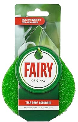 Fairy Original Teardrop Heavy Duty Non Scratch Washing up Sponge Scrubber, Green, Single