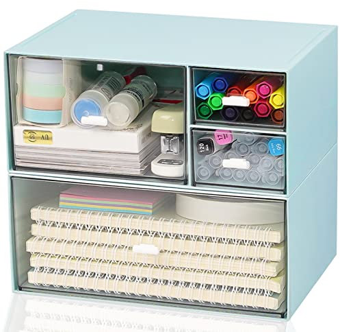 Schreibtisch Organizer mit Schublade, Blau Make up Organizer mit großer Kapazität , Stapelbare Schreibwaren Aufbewahrungsbox Kunststoff-Aufbewahrungsschubladen für Büro Schule Büroartikel Zuhause (B)