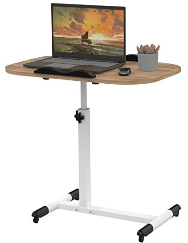 Lvhecforhm Table de Lit a Roulette, Bureau d'ordinateur Réglable en Hauteur, Debout Mobile 60x40CM, Bureau avec Roues, 360° D'ordinateur de Levage Rotatif, pour Chambre à Coucher Marron