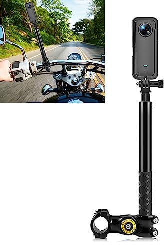 Motorcycle Invisible Selfie Stick, Bike Selfie Stick Handlebar Mount Camera Bracket, Action Camera Bracket Adapter Clamp Holder, Adjustable Length, for GoPro Hero 11/10/9/8 for Ins
