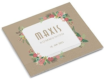 Servietten mit Wunschtext personalisieren | Kommunion | Konfirmation | 330 x 330 mm | Feier | Blumen | Fest | Tischdeko | Papierservietten | Menge wählbar (240 Stück)