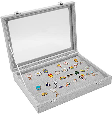 UPQRSG Pin Vitrine, Shadow Box Frame Pin Collection Display mit Klarem Fenster, Schmuck Vitrine für Emaille Pins, Militärmedaillen, Schmuck Pins, Pin Enthusiasten(Grau)