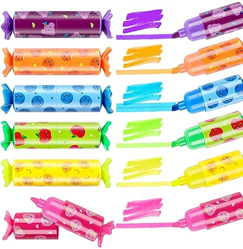 12 Stück Mini Textmarker Bonbon Form, Lustige Textmarker, Highlighter Pen Marker Pastell, Aesthetic Marker Stifte Textmarker Set für Kinder Erwachsene Zeichnung oder Hervorheben, 6 Stile