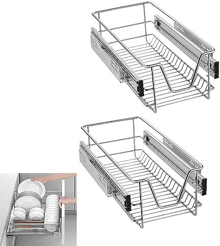 YRHome 2 Stück Teleskopschublade Teleskopschublade Schrankauszug Aufbewahrungskörbe Korbauszug Küchenschrank mit Schubladenauszüge Vollauszug Schublade Schlafzimmerschränke für 30cm Schränke