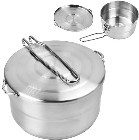 Pinsheng 1,5 L Casseroles de Camping en Acier Inoxydable, Cuisine de Camping en Acier Inoxydable avec Poignées Pliables 1-2 Personnes Pot de Camping avec Sac de Transport pour Camping Randonnée Voyage
