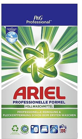 Ariel Professional Regulär Waschpulver, 150 Waschladungen, 9,75 kg, Ausgezeichnete Fleckentfernung schon ab der ersten Wäsche, professionelle Formel für den professionellen Einsatz