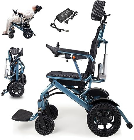 Bueuwe Elektrischer Rollstuhl Elektrisch Faltbar Leicht Elektrorollstuhl, Elektrische Rollstühle für ältere Menschen, Verstellbare Rückenlehne, Tragfähigkeit 150kg,6a lithium batterie