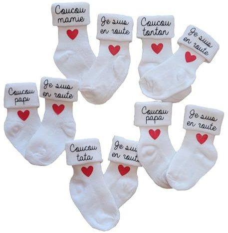 Chaussettes personnalisables pour bébé - thème annonce de grossesse (Coucou mamie je suis en route)