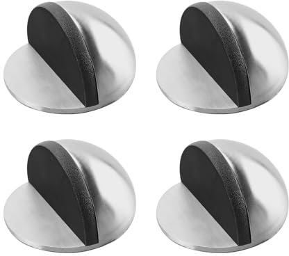 4 Türstopper Boden Selbstklebend, Oval Stainless Steel Türstopper Magnetisch, Polierter Türstopper für Hartböden, Glastüren und Schutzwände(Silber)