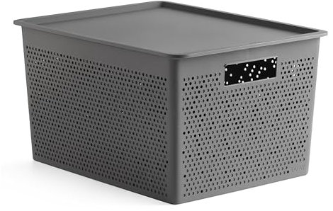 TATAY Set of 20L Rectangular Organizer Box and Boston Lid, Polypropylene, BPA Free, 100% Recycled Plastic, Anthracite Grey, Measures 30.5 x 39.5 x 22 cm
