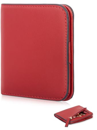 UNOSEKS Geldbörse Damen klein - Portemonnaie Damen PU Leder mit RFID Schutz, Geldbeutel Damen Klein mit Zipper Brieftasche,Bifold Kleines Portemonnaie Damen Feste,Geschenke für Damen (Rot)