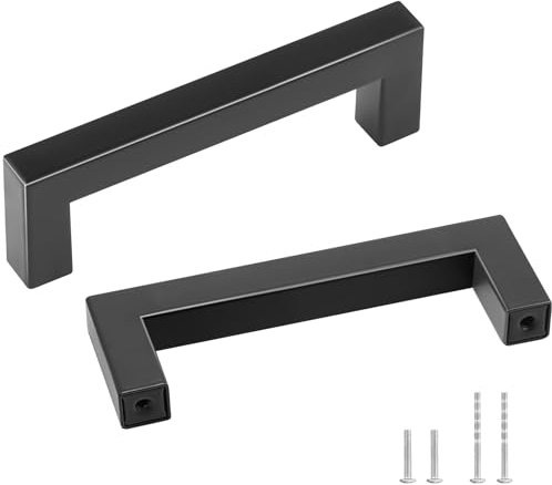 VEVOR Tiradores para Muebles de Cocina, 30 Piezas, Tiradores para Puertas de Gabinetes de Acero Inoxidable, Espacio entre Orificios Centrales 96 mm, Tiradores Cuadrados para Cocina, Baño, Negro Mate