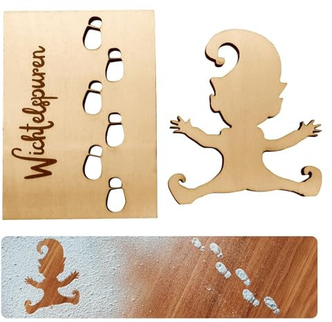 Wichtelschablone Fußabdrücke Set,Wichtel Zubehör Weihnachten,Wiederverwendbar Holz Weihnachtsschablonen,Zubehör Wichteltür,Weihnachtsdekoration für Kinderzimmer,DIY Weihnachten Geschenk