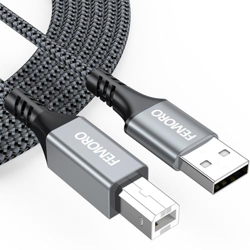 FEMORO USB A to USB B Cable 10ft, High Quality Printer Braided Cord