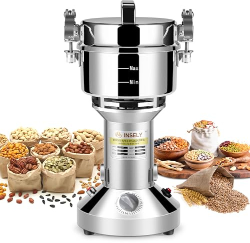 INSELY - 700 g kornkvarn, höghastighets matkornkvarn, frön av rostfritt stål, mjölpiller, nötter, vete, majsörter, örter, kryddor och kryddor, kvarn