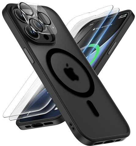 ORETECH Magnetisch für iPhone 14 Pro Hülle: [Kompatibel mit Mag-Safe][2X Displayschutzfolie+1x Kameraschutz], Handyhülle iPhone 14 Pro, Stoßfest Schutzhülle Transparent Hülle iPhone 14 Pro Schwarz