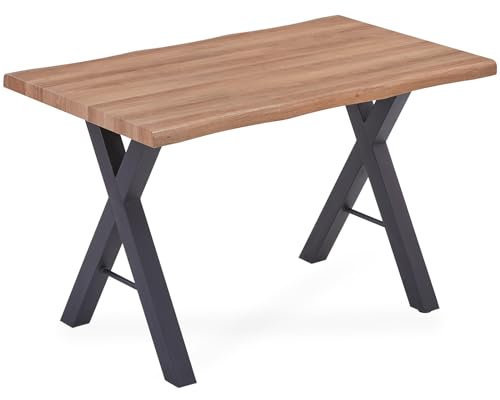 DRIXNO Esstisch Küchentisch 120x70m, Esszimmertisch Tisch Küche Dining Table Kitchen, Holztisch Massivholz Polierte Oberfläche, Gewellte Kanten Moderne Braun