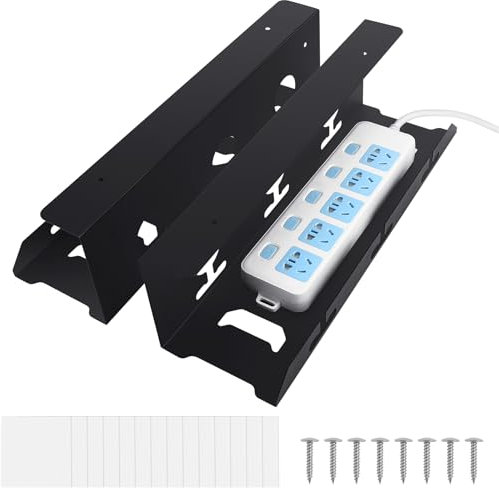 Bandeja Organizador Cables Escritorio, Juego de 2 Organizador de Cables sin Taladros, Cable Management Under Desk, Cable Management, Recoge Cables Mesa Escritorio, Estante para Ordenar Cables