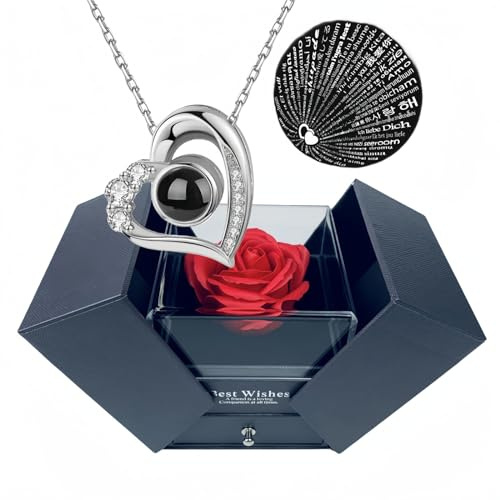 GUCHO Preserved Rose Gifts Box with I Love You Necklace in 100 Languages,for Mum,Valentines Gifts for Her,Birth Day Gifts for Wife
