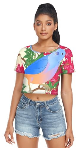 Anantty Damen T-Shirt Rot Rhododendron Vogel Kurzarm Tops Sommer T-Shirts für Frauen Mädchen