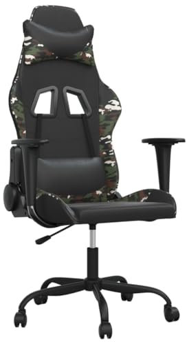 vidaXL Gaming Stuhl, Bürostuhl mit Massagefunktion, Drehstuhl Höhenverstellbar mit Hebel, Computerstuhl Schreibtischstuhl Sessel, Schwarz Tarnfarben Kunstleder