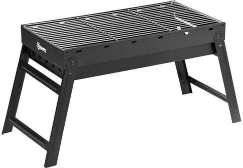 Outsunny Barbacoa de carbón plegable portátil barbacoa con patas con estanque de carbón extraíble 74 x 30 x 37 cm, negro