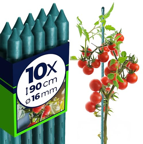 KADAX Lot de 10 Tuteurs Tomate et Plantes – Acier Plastifié 90 cm × Ø 16 mm – Tuteur Jardin Potager pour Fleurs, Plantes en Pot et Jeunes Plants, Résistants aux Intempéries