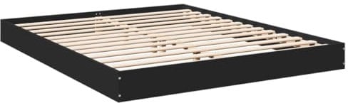 vidaXL Cadre de Lit Double Noir 160x200 cm en Bois d'Ingénierie - Meuble de Chambre à Coucher, Sommier, Lit de Palette à Panneaux
