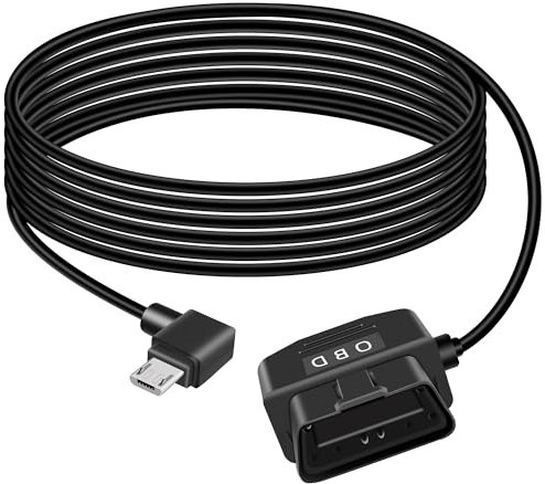 GELRHONR Câble d'alimentation OBD pour dashcam, Micro USB à 90 degrés, Chargeur OBD2 avec bouton, 3,5M, 5V-3A, 12-24V (Angle Micro USB)