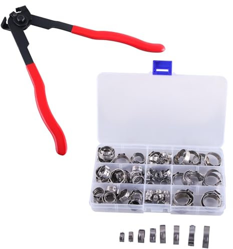 GIVIHGETI Lot de 80 colliers de serrage de 5,8 à 23,5 mm (9 tailles) en acier inoxydable 304 + pince pour colliers de serrage d'oreille simple