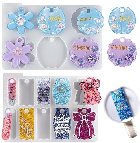 Let's Resin Name Plate Molds, 16 Cavity Silicone Resin Molds for Tumbler Cup Lid, Epoxy Resin Molds for Stanley Cups, Keychain, Resin Art