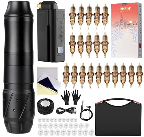 HAWINK Tattoo Maschine Set Rotary Tattoo Pen mit 1500mAh Akku 20PCS Tattoo Nadeln Koffer for Beginners and Tattoo Artists EM155P199-2EU