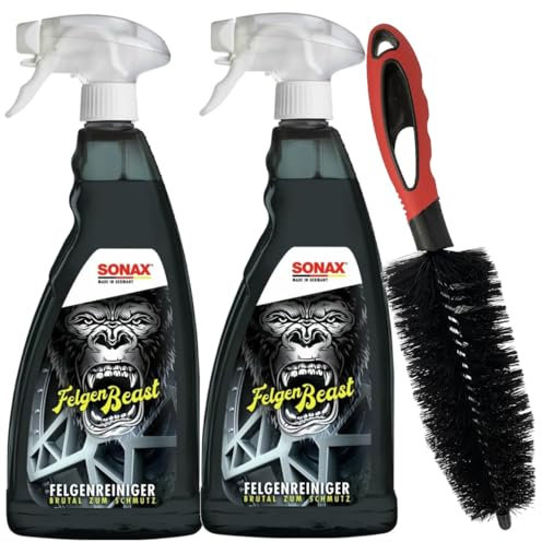 Craft-Equip Felgen-Reinigungs-Set bestehend aus 2 Stück SONAX 1000ml FelgenBeast Felgenreiniger + Craft-Equip Felgenbürste 35cm