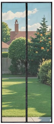HOOMEE Mosquitera para Puerta, 110x210CM- Cortina Magnética para Puertas de Balcón o Terraza, Tejido con Fuertes Imanes para un Autocierre, Fácil Instalación sin Taladrar (Negro)