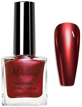 Red nail varnish - Mirror Gloss red nail polish - Metallic Effect Long Lasting & quick dry nail polish with No UV Needed - Magic Mirror red nail varnish for woman and gril DIY Nail Art