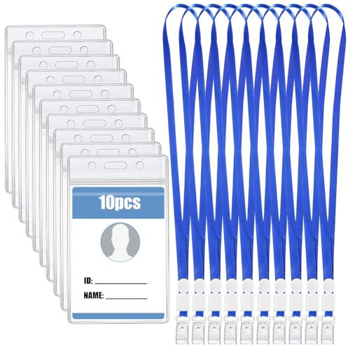 Ausweishülle mit Schlüsselband, 11.5 * 6.7cm Vertikal Ausweishalter 10 Sets Transparent Wasserdicht Kartenhülle Namensschilder Schutzhülle Ausweishülle mit Umhängeband Lanyard für Schule Büro