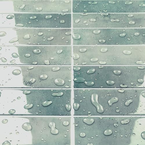 Livelynine Credence Adhesive pour Cuisine Vert Sauge 3D Carrelage Adhesif Mural Salle de Bain Vert Imperméable Dalle PVC Adhesive Murale Cuisine 30x30CM Metro Carreaux Adhesif Salle de Bain, 4 Pièces