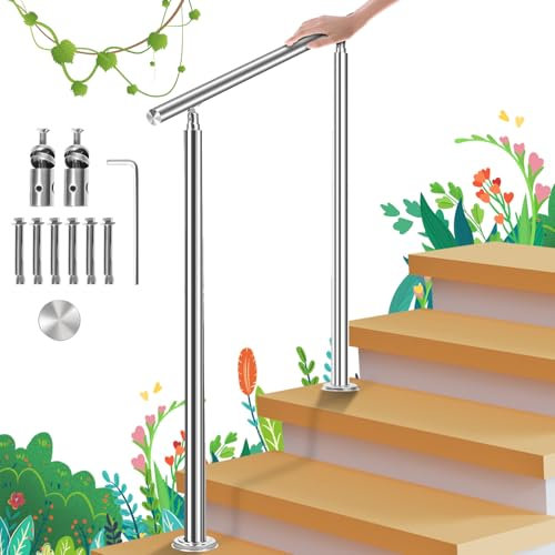 Peviasot Edelstahl Handlauf Geländer, Treppengeländer für Treppen Brüstung Balkon, Innen und Außen Geländer treppe, Treppenhandläufe Winkelverstellbar (80cm, 0 Querstreben)