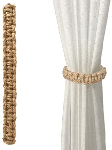 Lot De 4 Embrasses De Rideaux Tissés, Bohème Embrasses De Rideaux en Corde De Chanvre Rustique, Embrasses De Rideau en Corde De Coton sans Percer pour La Maison Et Le Bureau (Marron)