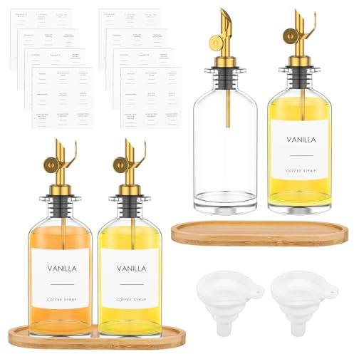 SUPPUIMNT Botella de aceite, 4 botellas de aceite de 350 ml, juego de vinagre con vertedor, botella de aceite de oliva con embudo, etiqueta impermeable, embudo de silicona, embudo para cocina, aceite