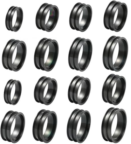 SUNNYCLUE 1 Box 16 Stück 8 Größen Gravur Rohlinge Gerillter Ring Edelstahl Schwarz Rund Blank Leerer Kern Fingerring Fassungen Zum Gravieren Kunstharz Basteln Schmuckherstellung Innendurchmesser 16~2